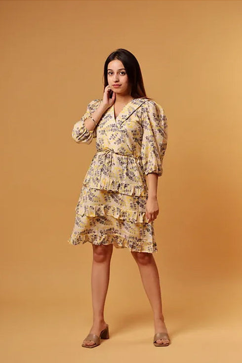 Tyla Pastel Yellow Printed Dress